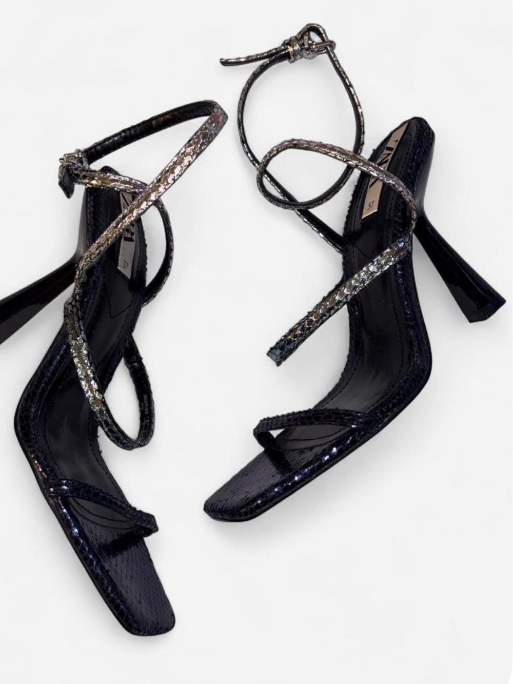 Zara Metallic Snakeprint Heels
